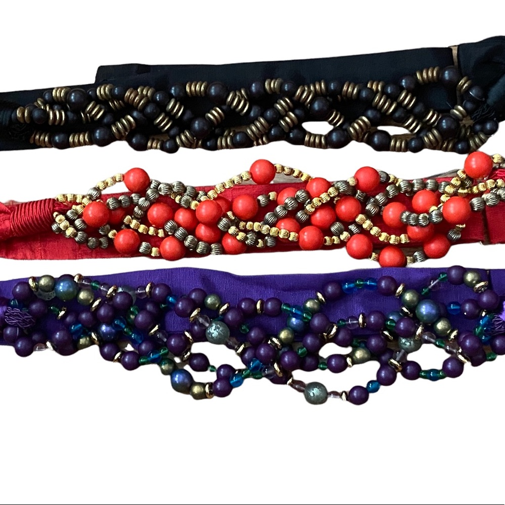 Three Twisted Beaded Belts Adjustable Purple Red … - image 1